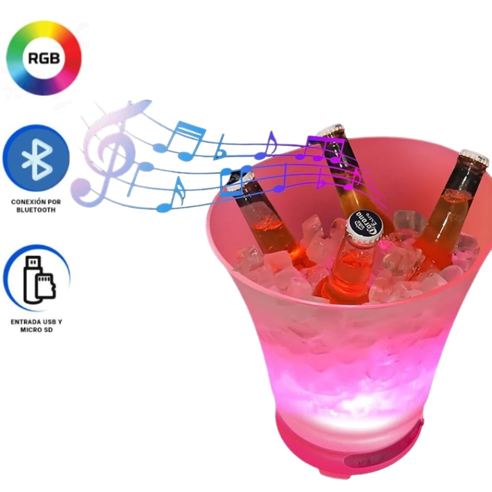 HIELERA CON LUZ LED RGB Y PARLANTE BLUETOOTH